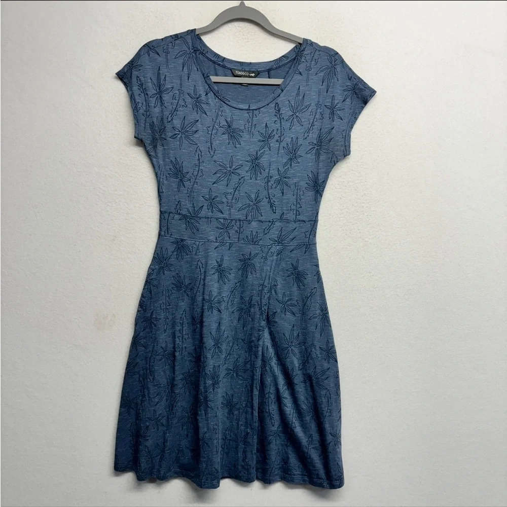 Toad & Co Cue Wrap Short‎ Sleeve Floral Dress Navy Blue Gray XS Midi